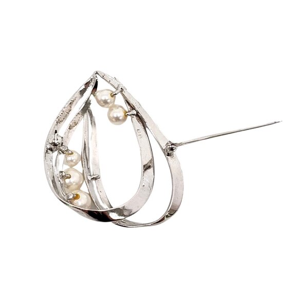 Mikimoto Sterling Silver Pearl Double Loop Pin/Brooch #14648 - Picture 7 of 9